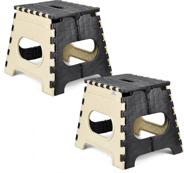 Heart Home Collapsible Stool Outdoor-Fishing-Gardening-Travel|Pack of 2|Small|Cream & Black Living & Bedroom Stool