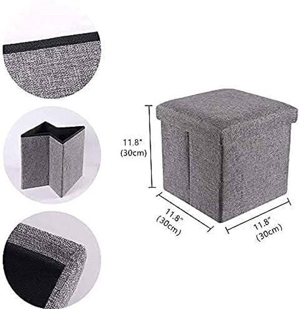 AQUABUCKET Sitting Stool with Storage Box Foldable Organizer Linen Cube Shape Seat Living & Bedroom Stool