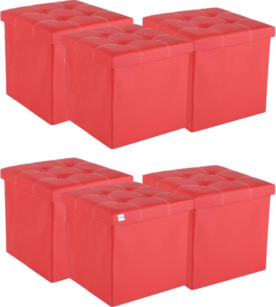 HOMESTIC Pack of 6 Foldable Storage Stool For Living Room & Home | LJ-21-RD | Red Living & Bedroom Stool