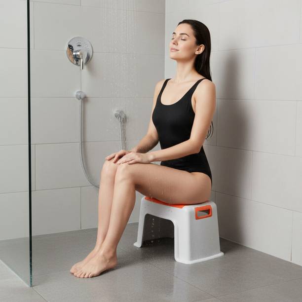 Branco Bathroom Plastic Stool - Toto (White & Orange) Bathroom Stool