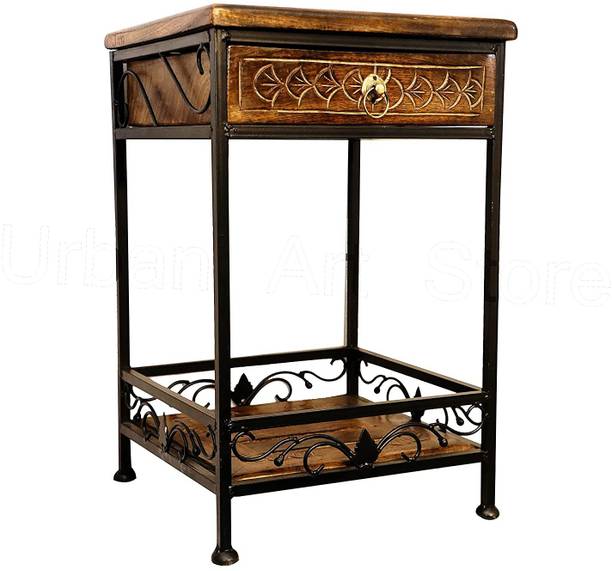 ICcrafts Wooden Table With Iron Base & Drawer Living & Bedroom Stool