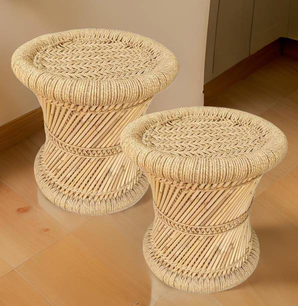LV Handmade Handmade and Natural Bamboo Mudda Stool With Beige - 13 X 13 Inch Outdoor & Cafeteria Stool