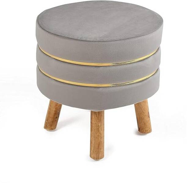 CROWN ART SHOPPEE Luxury Round Velvet Ottoman Stool Living & Bedroom Stool