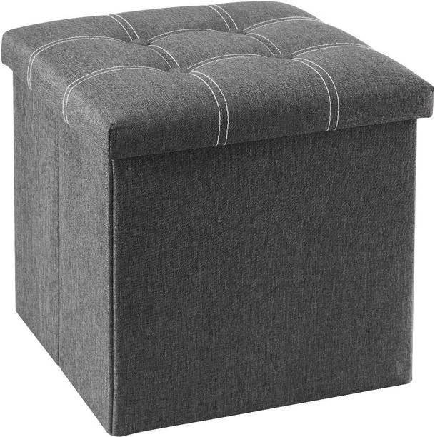 Inditradition Foldable Ottoman Pouf Stool with Spongy Cushioning & Inbuilt Storage Caddy Stool