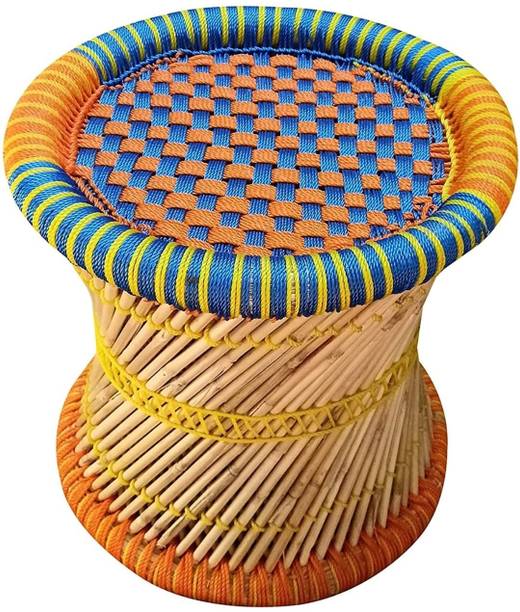 LV Handmade Handmade bamboo mudda stool indoor/outdoor with orange blue size 15X15 Outdoor & Cafeteria Stool