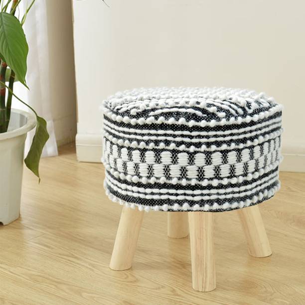 SARASWATI HANDICRAFT Handloom Wool & Cotton Hand Woven Full Design Wool & Cotton Footstool For Living & Bedroom Stool