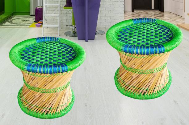 KISMAT COLLECTION Bamboo Mudda Stool, Chair For Living Room Round Shape Wooden Stool For Garden Outdoor & Cafeteria Stool