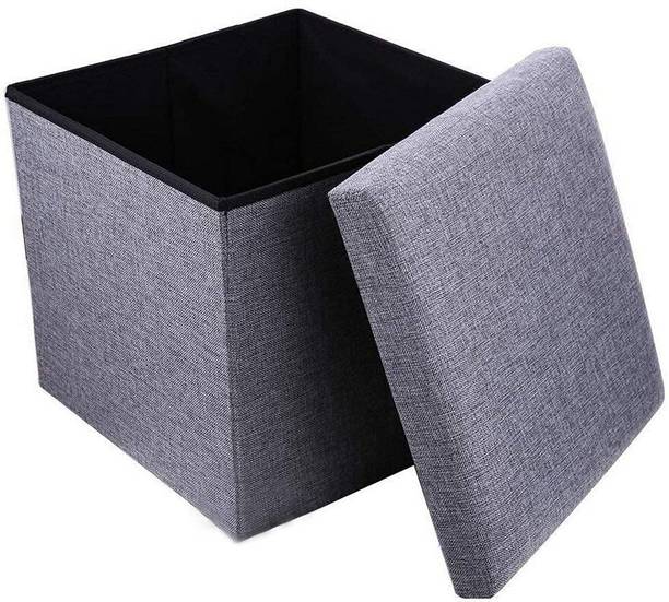 AQUABUCKET Sitting Stool with Storage Box Foldable Organizer Linen Cube Shape Seat Living & Bedroom Stool