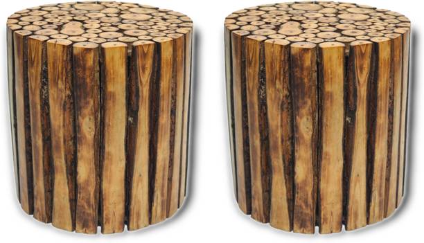 manzees Wooden Premium Logs Wooden Round Stool | Living Room Stool Stool