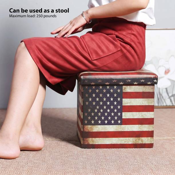Storia Imported Retro American Flag Storage Stool – Padded Seat (31 x 31 x 31 cm) Living & Bedroom Stool