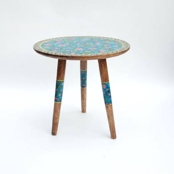 OnlineCraft Lotus Bloom Hand-Painted Wooden Side Table Accent Table with Tapered Legs Living & Bedroom Stool