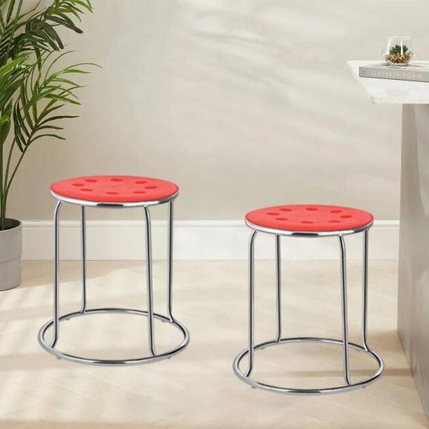 MAESTRO Set of 2 Red Plastic Round Stool for Kitchen Cafeteria Office Makeup Stool Living & Bedroom Stool