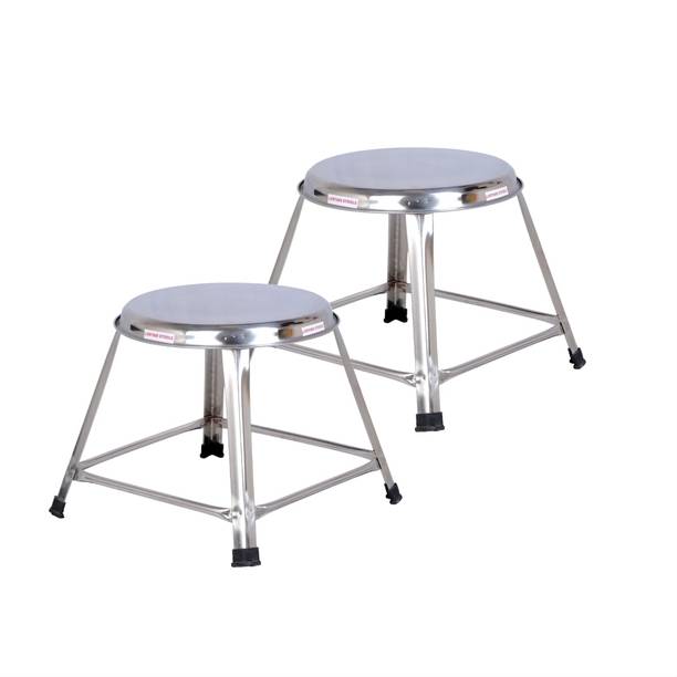 Lifetime Stools 12 Inch Pack of 2 Round Shape Stainless Steel Stool for Sitting Bathroom Stool