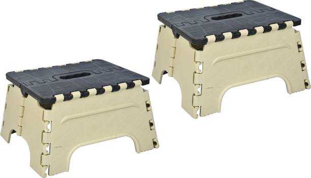 MAX 7 Inches Super Strong Folding Step Stool for Adults and Kids, Kitchen Stepping Stools, Garden Step Stool Kitchen Stool (Black, Ivory) 2 Pcs | COMBO PACK Stool