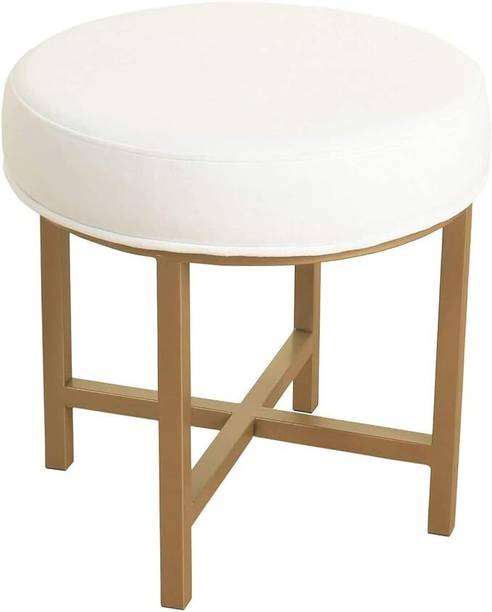 Indian Decor 45984 Round Metal Base Decorative Ottoman White Cushion Dressing Table Stool Living & Bedroom Stool