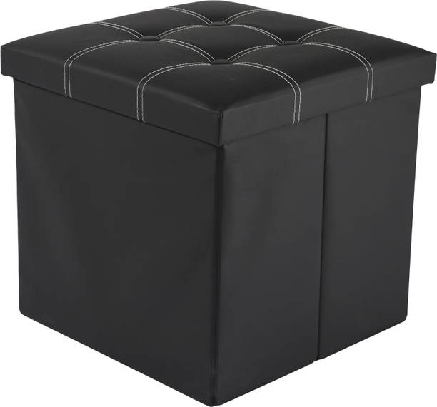 KUBER INDUSTRIES Foldable Storage Puffy Stool For Living Room, Bedroom & Home | LJ-21-BLK | Black Living & Bedroom Stool