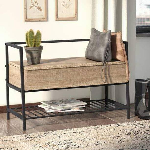 Indian Decor 29776 Classic MDF Storage Bench (Black and Brown) Stool
