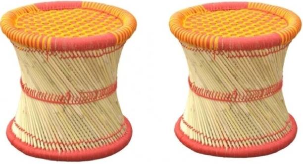 Sarkanda Handicrafts 12X14 Inch Eco-Friendly Natural Bamboo Cane Bar Stool Mudda/Muddi Sitting Stool Living & Bedroom Stool