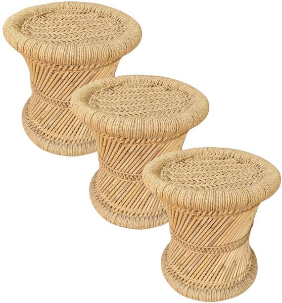 eXtend cReation Handmade and Natural Bamboo Mudda Stool With Beige - 12 X 12 Inch Outdoor & Cafeteria Stool