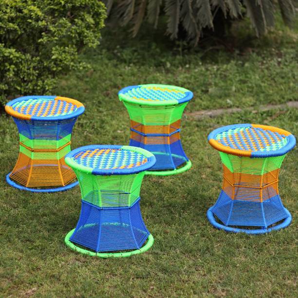 FurniGully Set of 4 Free Size Metal & Thread Fancy Outdoor & Cafeteria Stool