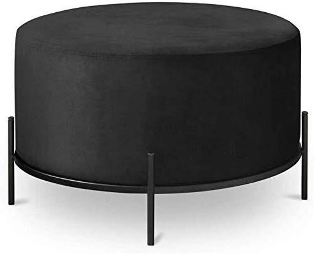 Indian Decor 28624 Round Leather Ottoman Footstool, Side Table, Modern Upholstered ing Chair Stool