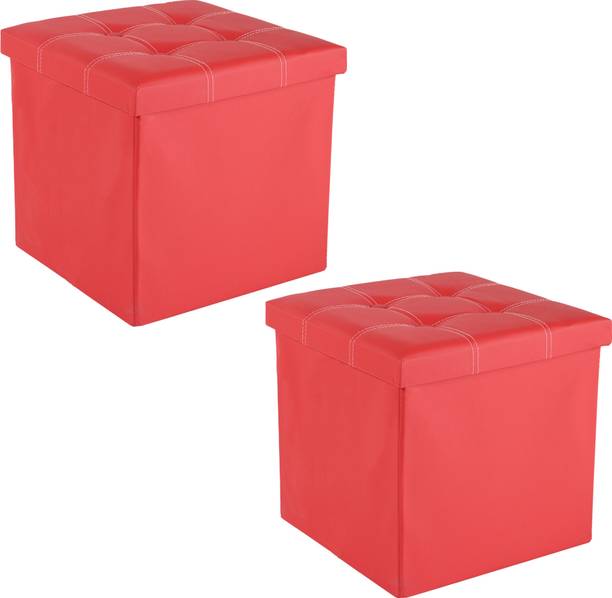 KUBER INDUSTRIES Pack of 2 Foldable Storage Stool For Living Room & Home | LJ-21-RD | Red Living & Bedroom Stool