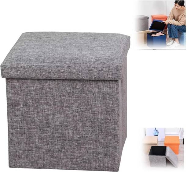 SKYBUCKET Portable & Foldable Storage Stool for Living Room 30x30 Grey Living & Bedroom Stool