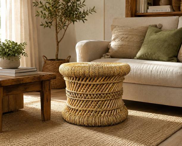 khusient Khusient muddi beige color with round shape single peice Living & Bedroom Stool