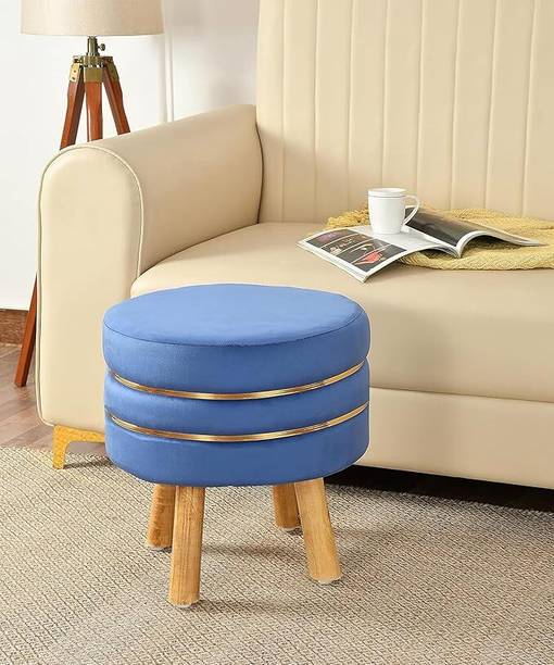 CROWN ART SHOPPEE Luxury Round Velvet Ottoman Stool Living & Bedroom Stool
