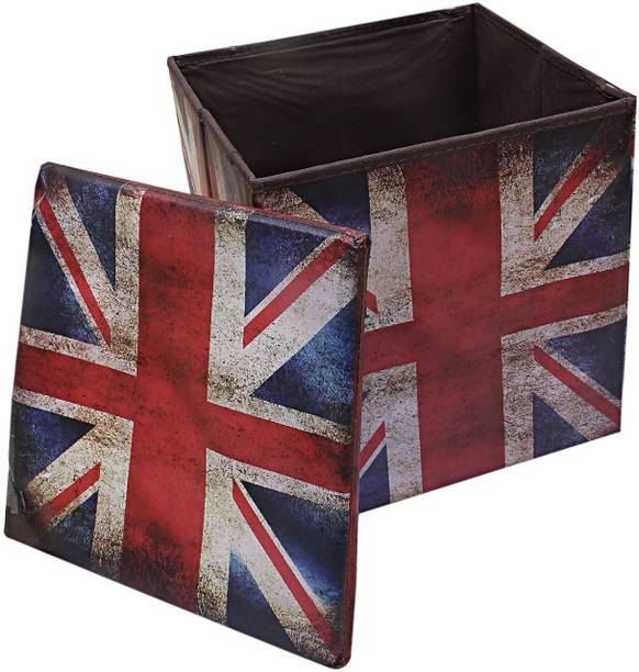 KUBER INDUSTRIES British flag Cotton 1 Piece Foldable Cloth Storage Stool Seat Box (Multi) Stool