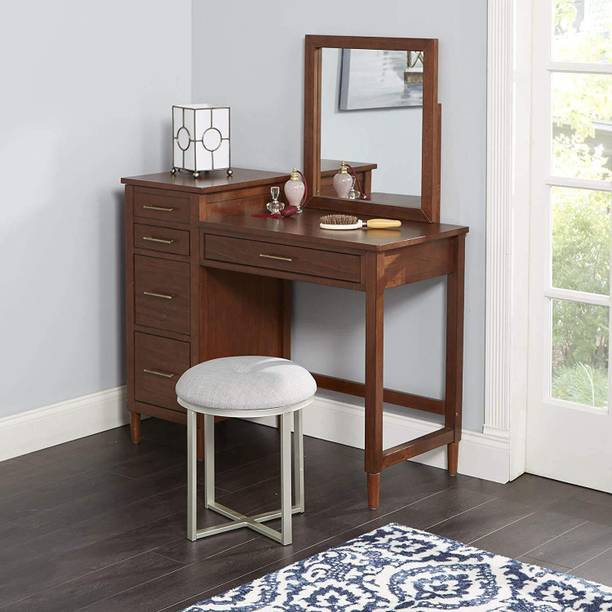 Indian Decor 45981 Vanity Bench, Gray Linen and Moon Shel Grey Metal Dressing Table Living & Bedroom Stool