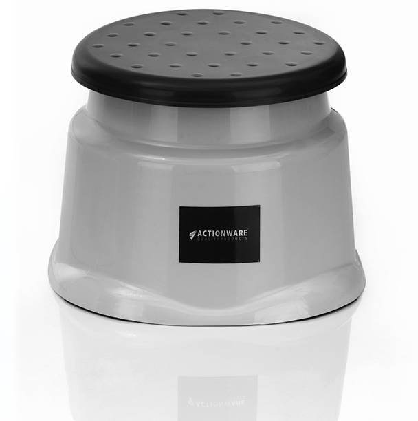 ACTIONWARE ACTIONWARE Fenix Roman Plastic Round Stool, Small, Dark Black and Light Grey Bathroom Stool