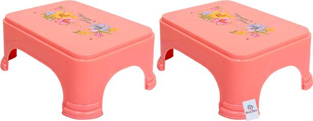 Heart Home Floral Print 2 Pieces Plastic Bathroom Stool, Pink Stool