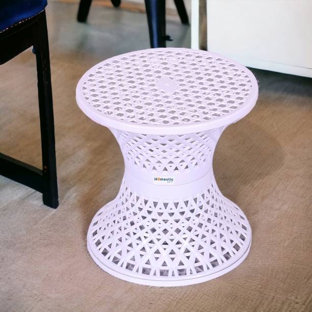 HOMESTIC Plastic Mesh Damroo Seating Stool|Both Sided Stool for Guestroom|White Stool