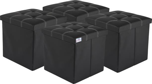 Heart Home Pack of 4 Foldable Storage Stool For Living Room & Home | LJ-21-BLK | Black Living & Bedroom Stool