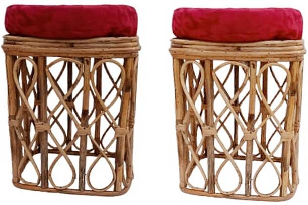 MiiArt Bamboo Cane Square Stool with Cushion use for Siting(Material-Bamboo)(size-L-31,W-31,H-39 cm) Pack of 2 pcs Outdoor & Cafeteria Stool