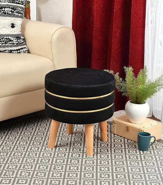 CROWN ART SHOPPEE Luxury Round Velvet Ottoman Stool Living & Bedroom Stool
