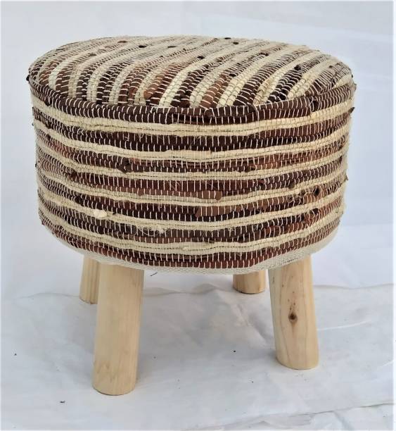Macrame World Pack of 02 Pcs Jute With Leather Handloom puffy, Cushioned Sitting , Footstool Living & Bedroom Stool