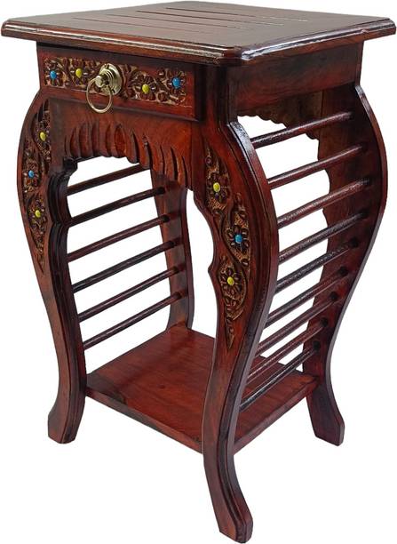 Smarts collection Handmade Wooden Floral Carved With Drower Stool for Living & Bedroom Stool