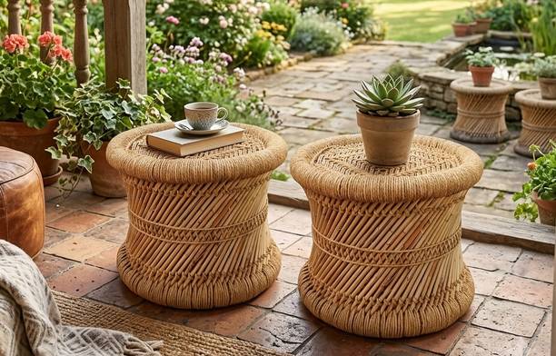 KISMAT COLLECTION Sada Muddi Stool, Chair For Living Room Round Shape Wooden Stool For Garden Outdoor & Cafeteria Stool