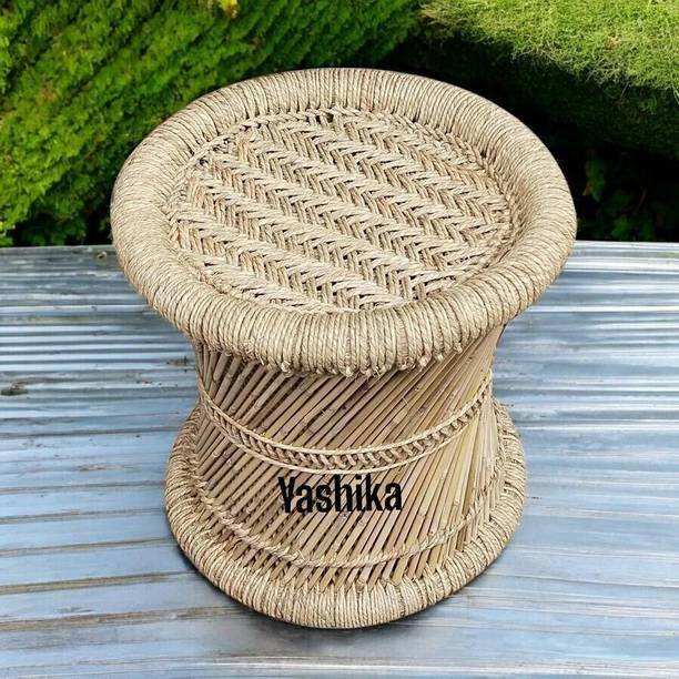 YASHIKA CREATION Handmade and Natural Bamboo Mudda Stool With Beige - 12 X 12 Inch Outdoor & Cafeteria Stool