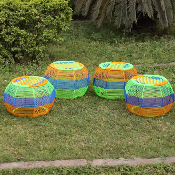 FurniGully Set of 4 Free Size Metal & Thread Fancy Outdoor & Cafeteria Stool