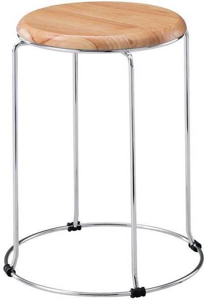 ANAMIKA Anamika Round Steel Chrome Plated Stool with Wooden Top for Office Home Use Stool
