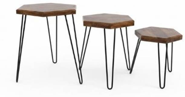 Oneclickstoreak Handcrafted Solid Mango Wood Hexagon Side Table Set of 3 Living & Bedroom Stool