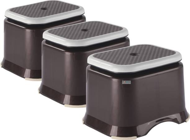 HOMESTIC Pack of 3 Anti-Slip Bathroom Stool for Bathing | Check Ultra 10- Brown Stool