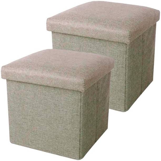 PRIME PICK Hessian Storage Stool Multi-Purpose Storage Stool with Cushion Seat Living & Bedroom Stool