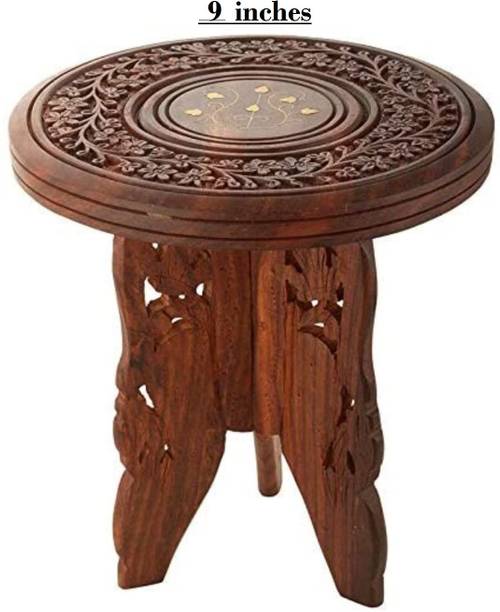 THE PINEWOOD ENTERPRISES Handmade Wooden Table Round Vase with 3-Leg Carving Brass Folding Stool Living & Bedroom Stool