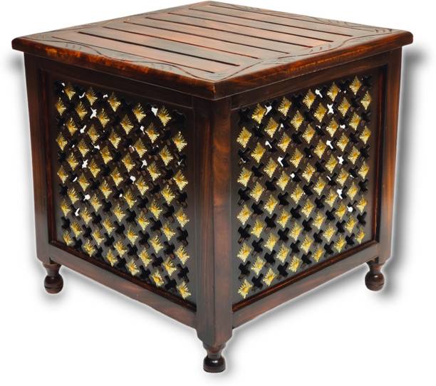 manzees Antique Handmade Wooden Storage Stool with Centre Opening Lid, Bedroom Stool Stool