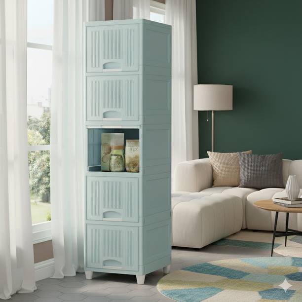 MAXTID Containers Kitchen Rack Plastic 5 Layer Blue Compact Storage Unit for Home and Living Room Organization.