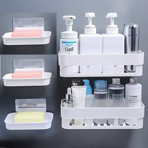 KRONIC Pack of 5 Multipurpose Bathroom Shelf Storage Rack And Soap Stand -Magic Sticker